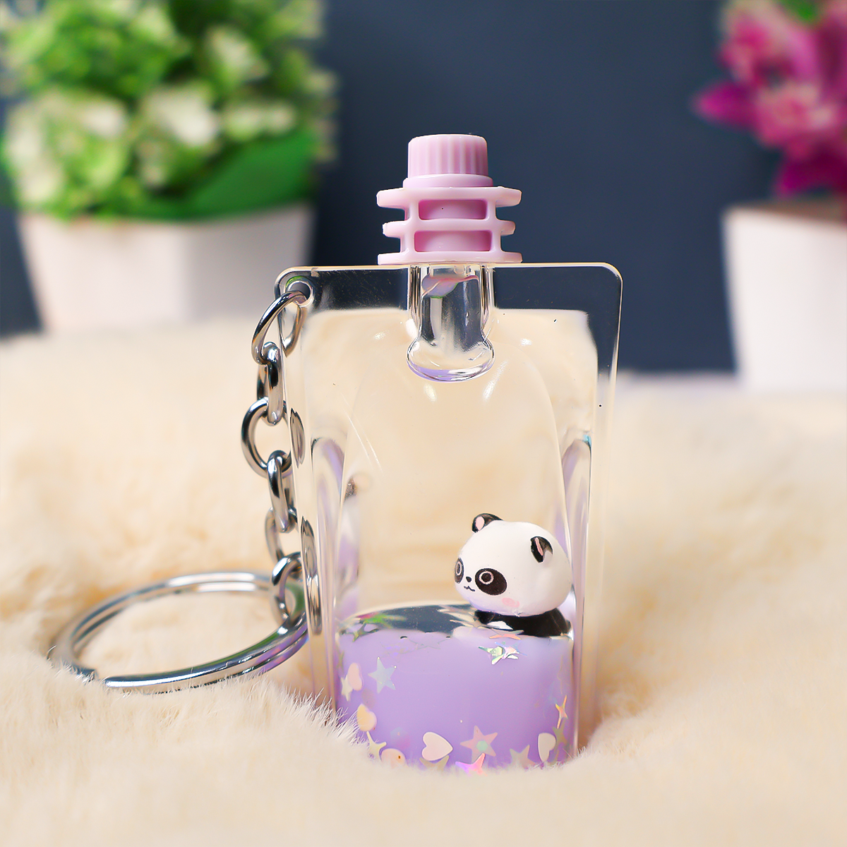 Floating panda keychain lavender color